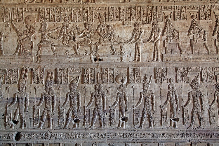 Damaged reliefs, Temple of Hathor, Dendera